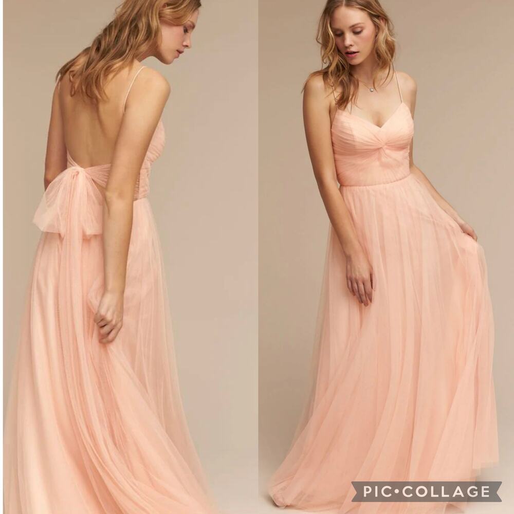 Anthropologie BHLDN Watters Champagne Pink Tulle Bustier Tinsley Gown 0 XS